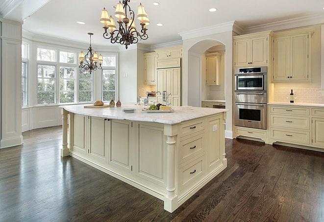 wide-plank laminate floors in rustic farmhouse in Lakemore